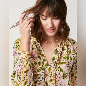 NWT Reese 100% Silk Blouse Pepper Hall Thistle.  Floral coastal.  13